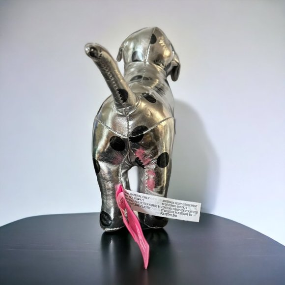 PINK Victoria Secret Metallic Silver & Black Polka Dot Stuffed Dog - Picture 3 of 5